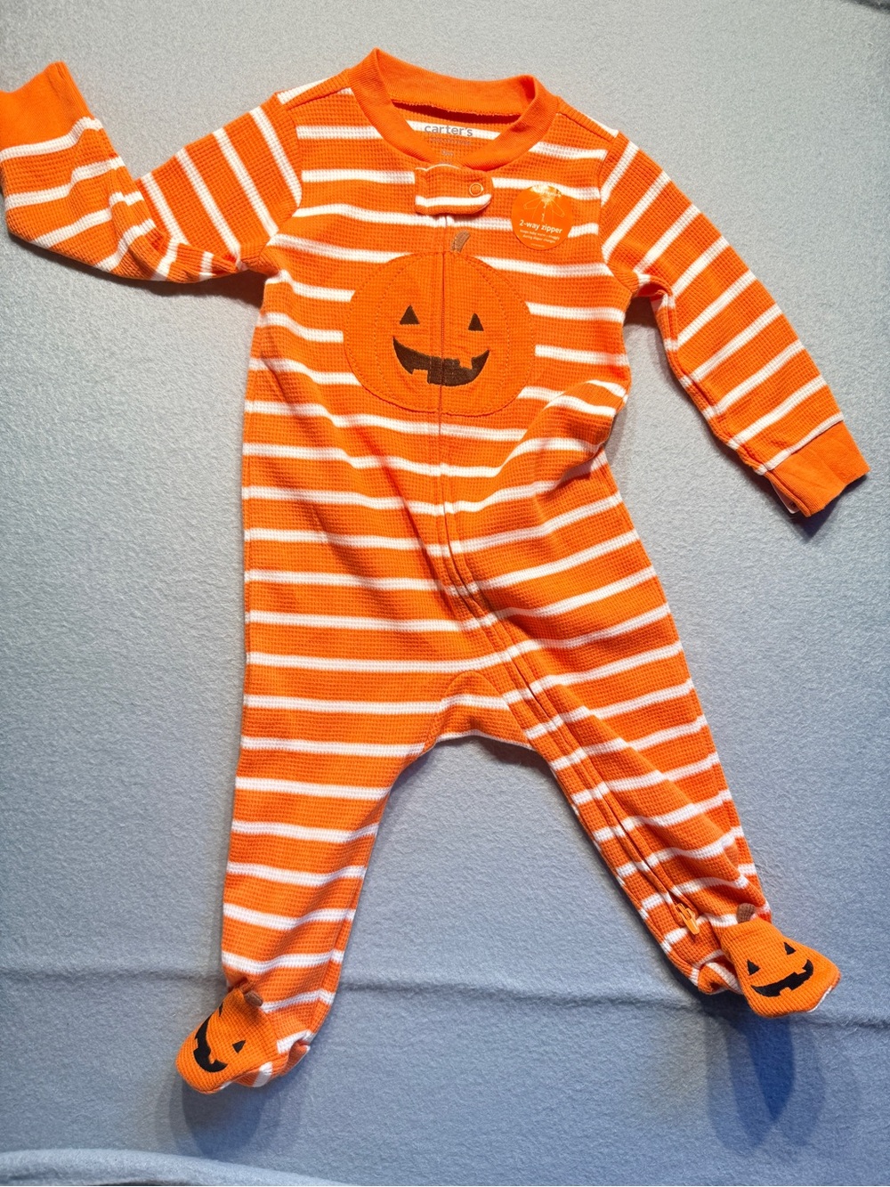 Carter's Orange Striped Pumpkin Footed One-Piece for Kids size 9M #0092